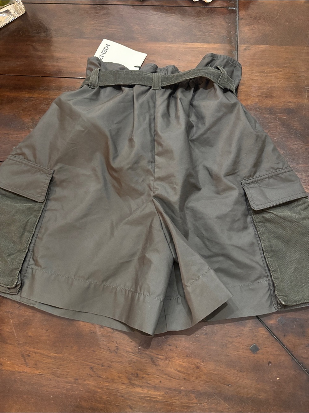 KENZO Luxury NWT Green Paperbag Waist-Belted Cargo Shorts - Picture 5 of 13